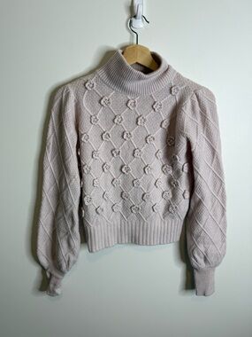 Autumn Cashmere sweater pink turtleneck floral long sleeve size xs
